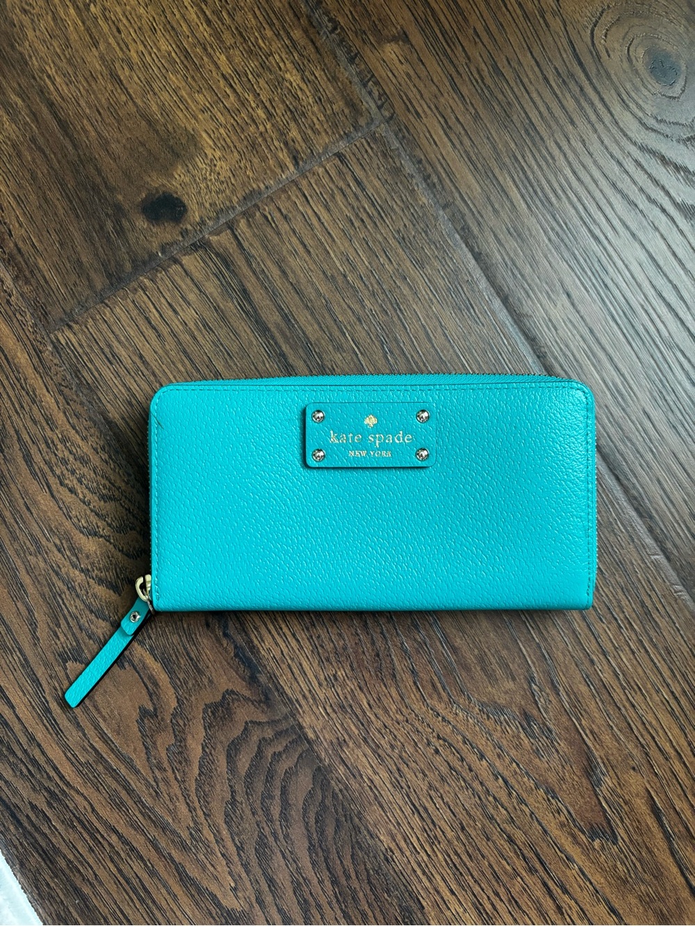 kate spade Teal Zip-Around Leather Wallet with Gold Plaque